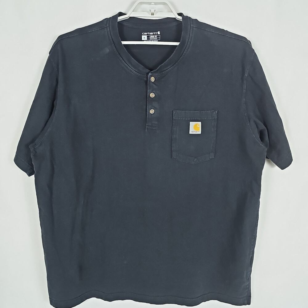 Carhartt Men's Loose Fit Heavyweight Short-Sleeve Black Shirt 1/4 Button Size XL